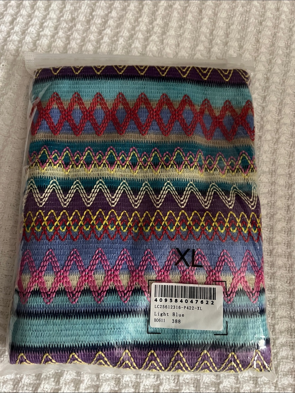Light Blue Multicolor Knit Scarf - Geometric Pattern